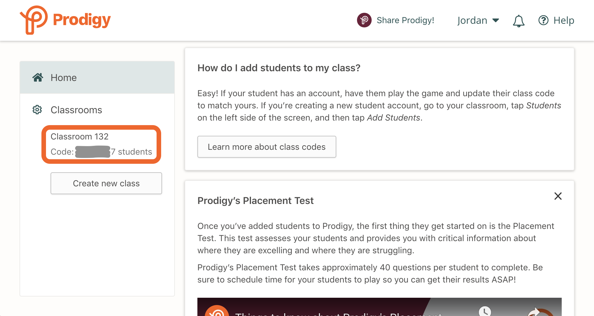 How to log in to the Prodigy Math Game teacher dashboard and select a classroom.