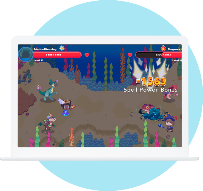 A tablet showing an example of Prodigy Math
