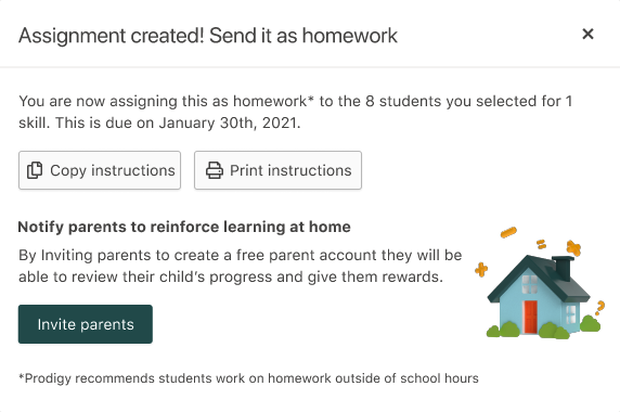 Screenshot of assignment creation step in Prodigy